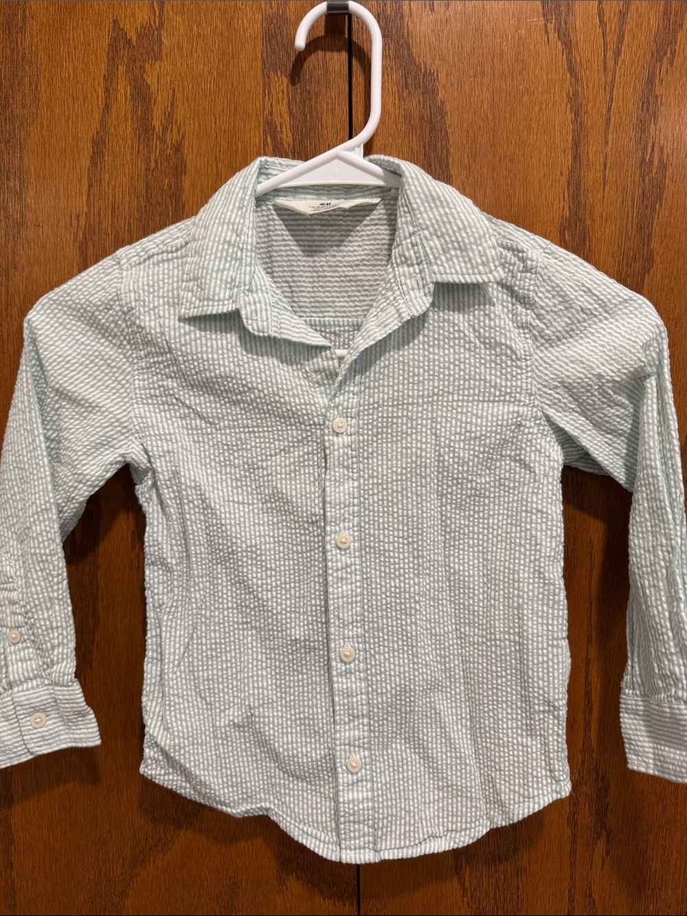 H&M Light Mint Green Textured Seersucker Button-Down Shirt